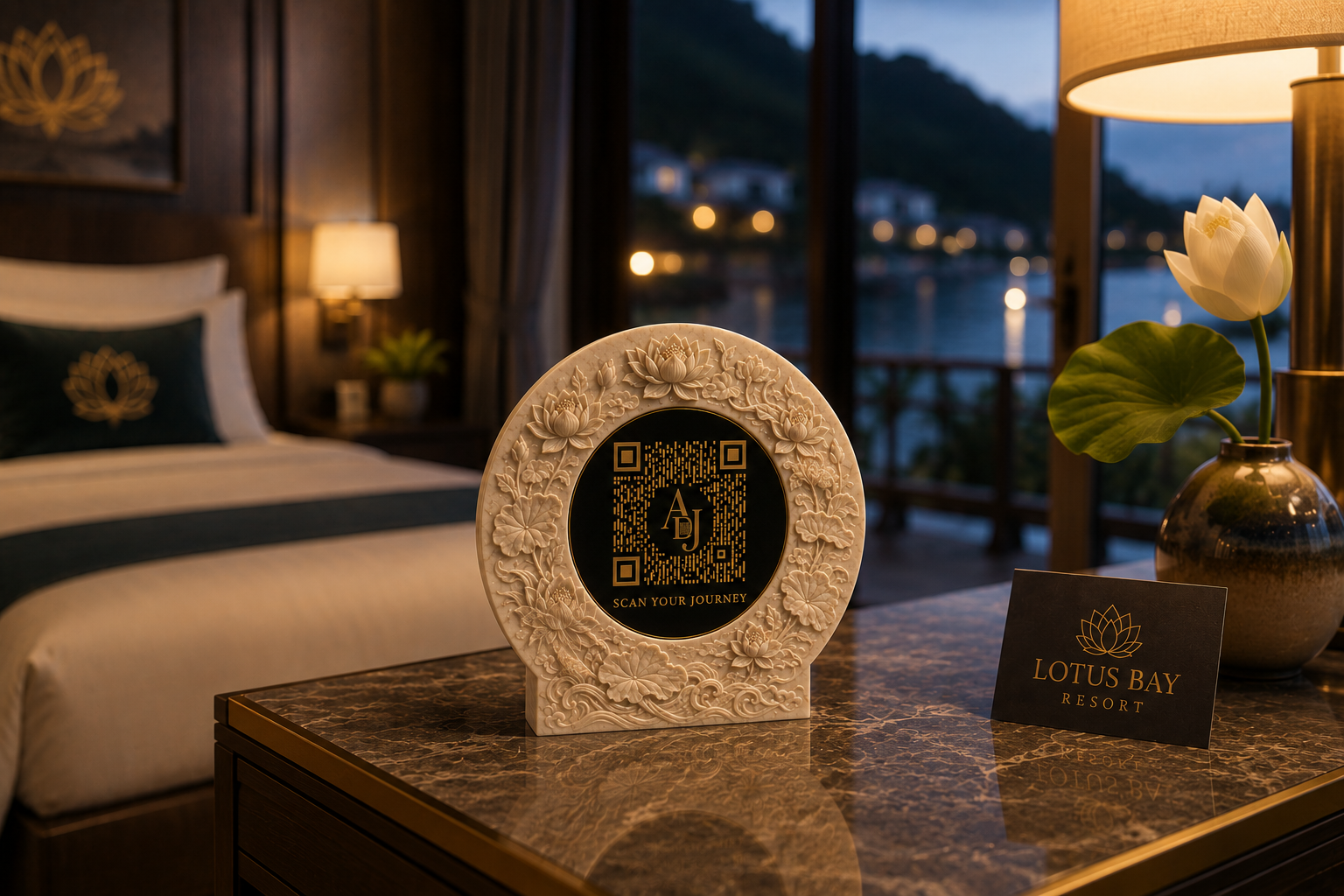 Lotus Bay Resort room piece on a suite nightstand